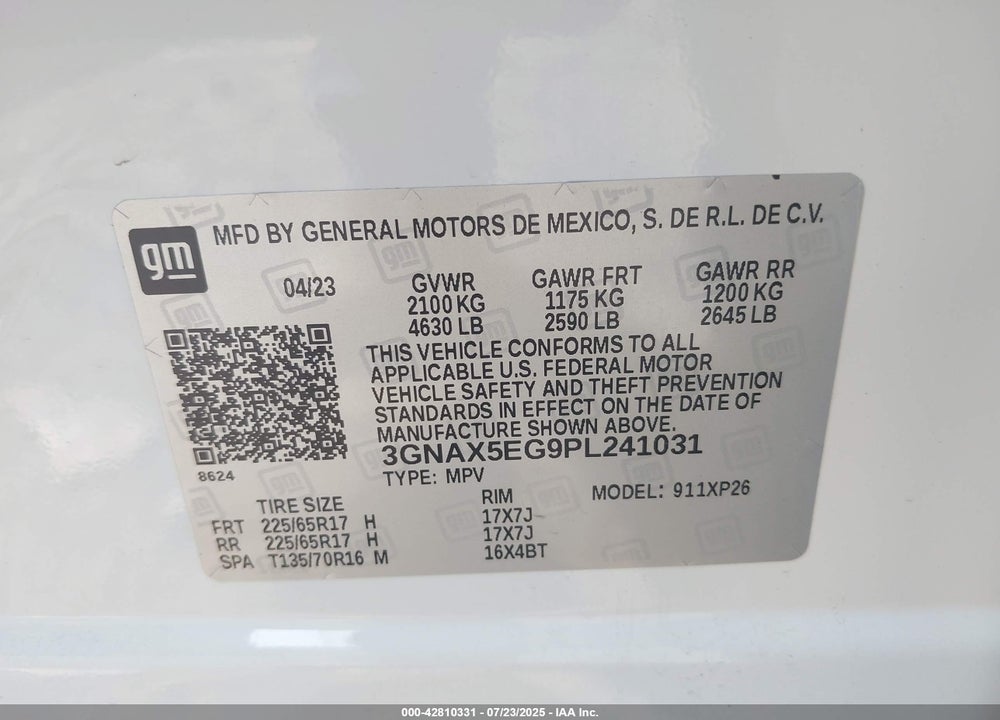 2023 CHEVROLET EQUINOX VIN: 3GNAX5EG9PL241031