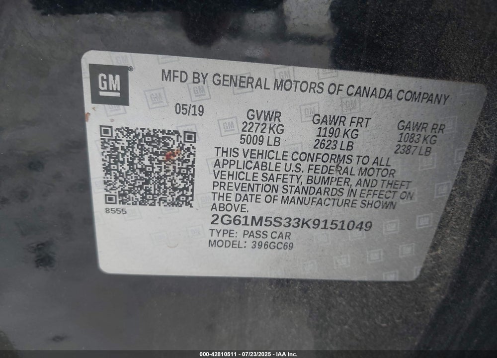 2019 CADILLAC XTS VIN: 2G61M5S33K9151049