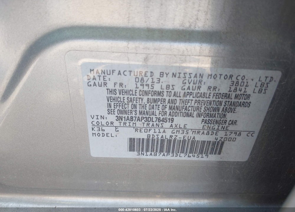 2013 NISSAN SENTRA VIN: 3N1AB7AP3DL764519