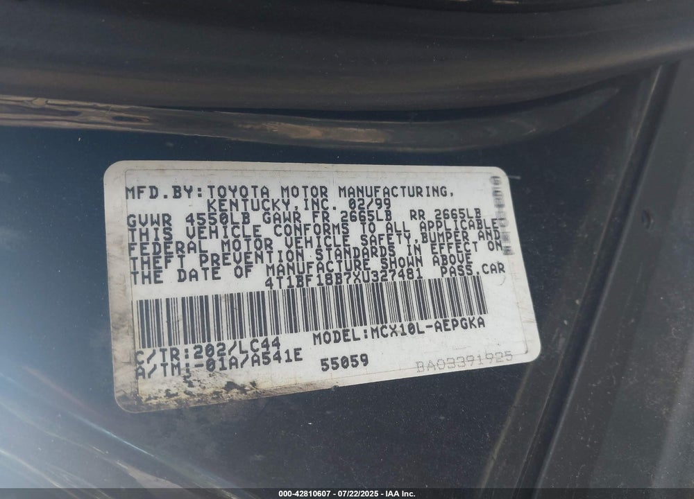 1999 TOYOTA AVALON XLS VIN: 4T1BF18B7XU327481