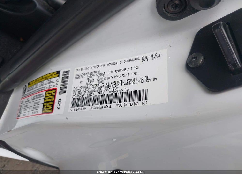 2023 TOYOTA TACOMA VIN: 3TYRX5GN6PT082233