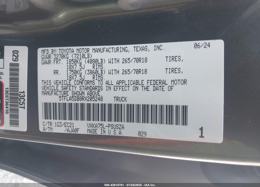 2024 TOYOTA TUNDRA VIN: 5TFLA5DB8RX205248