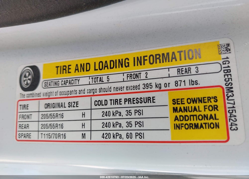 2018 CHEVROLET CRUZE VIN: 1G1BE5SM3J7154243