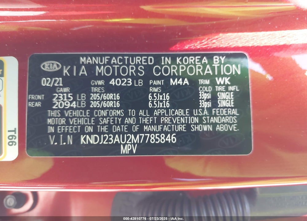 2021 KIA SOUL VIN: KNDJ23AU2M7785846