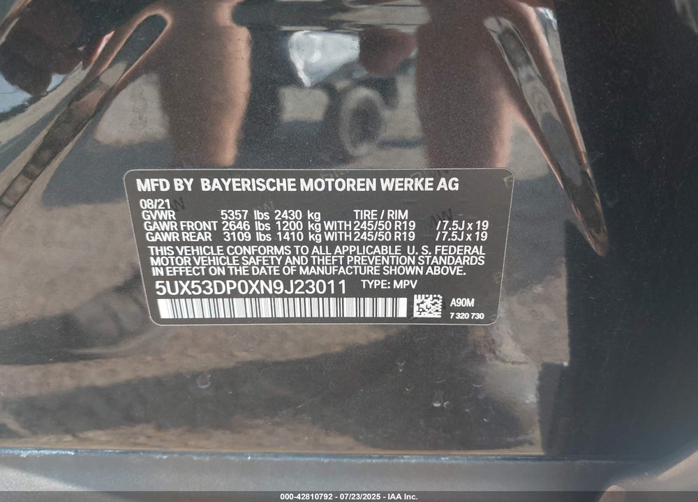 2022 BMW X3 VIN: 5UX53DP0XN9J23011