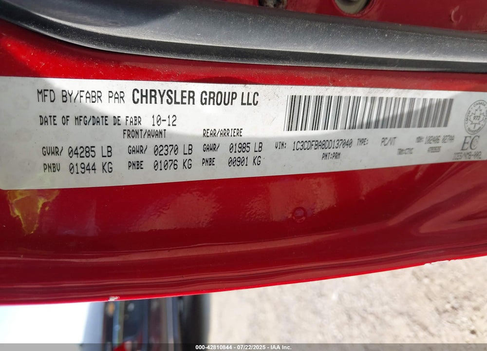 2013 DODGE DART VIN: 1C3CDFBA8DD137040