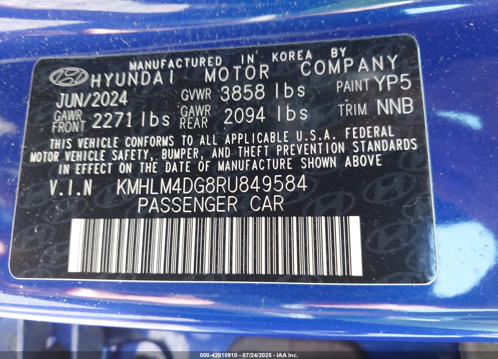 2024 HYUNDAI ELANTRA VIN: KMHLM4DG8RU849584