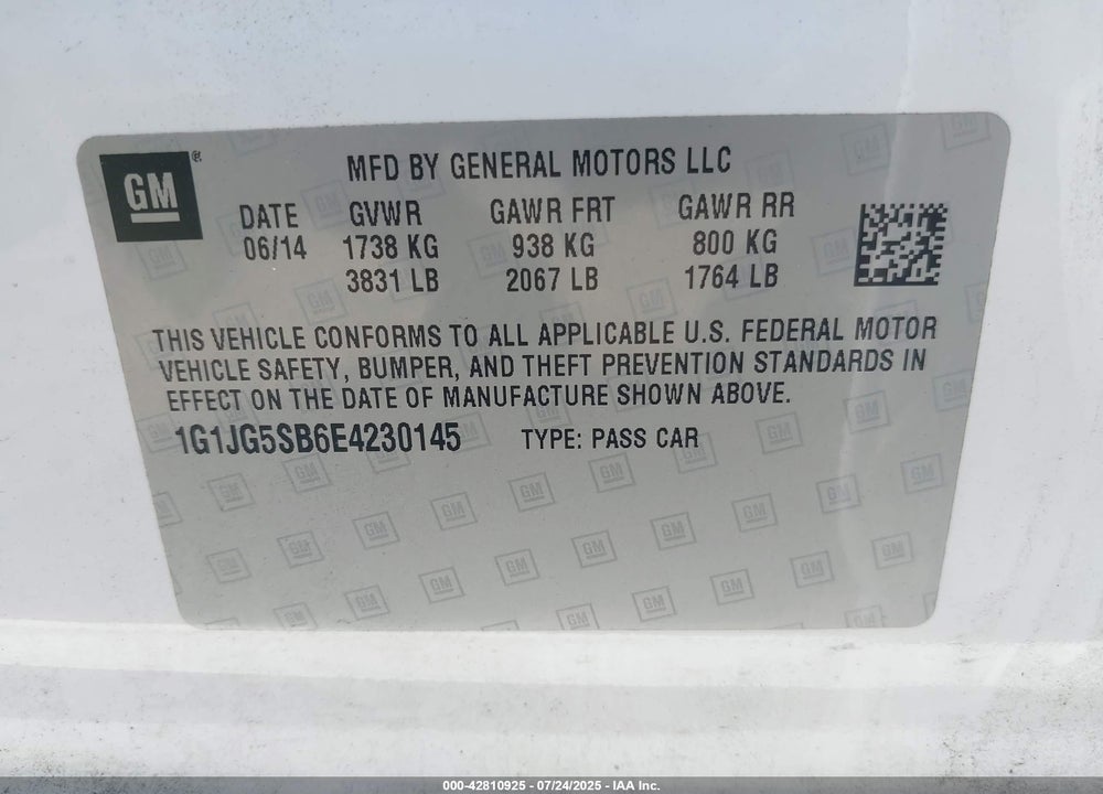 2014 CHEVROLET SONIC RS AUTO VIN: 1G1JG5SB6E4230145