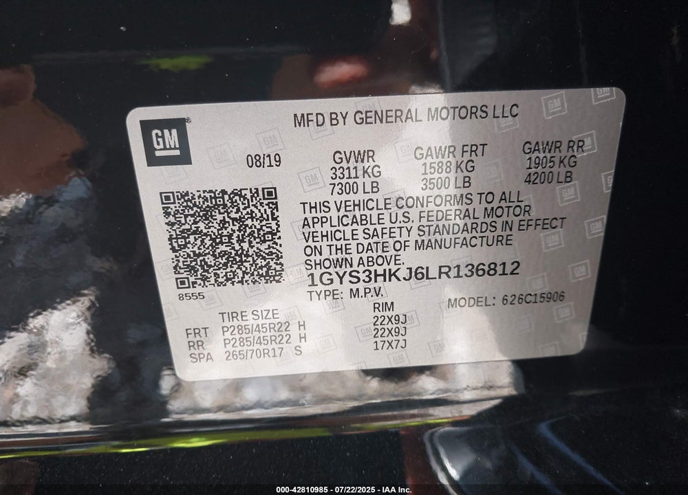 2020 CADILLAC ESCALADE ESV VIN: 1GYS3HKJ6LR136812