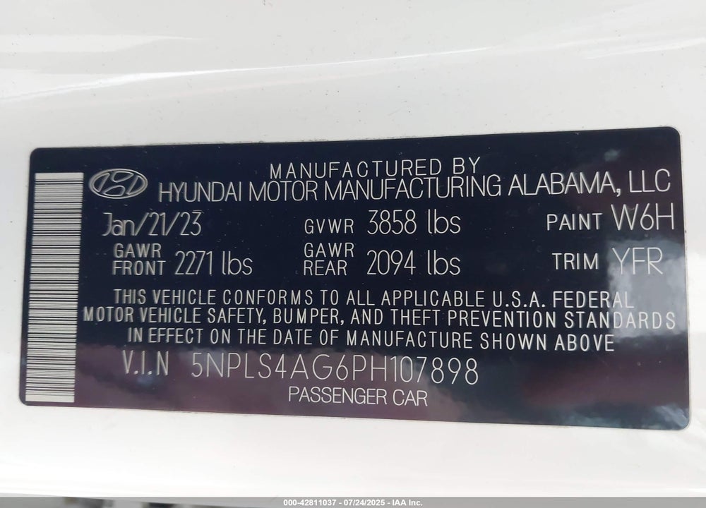 2023 HYUNDAI ELANTRA VIN: 5NPLS4AG6PH107898