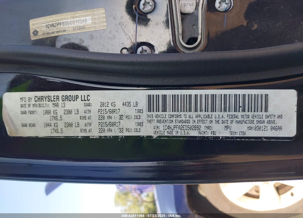 2014 JEEP PATRIOT VIN: 1C4NJPFA2ED502892
