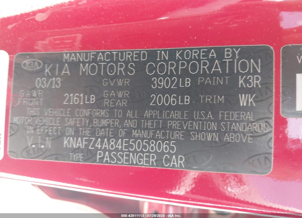 2014 KIA FORTE VIN: KNAFZ4A84E5058065