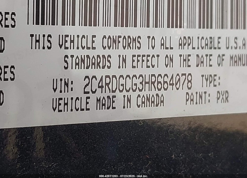 2017 DODGE GRAND CARAVAN SXT VIN: 2C4RDGCG3HR664078