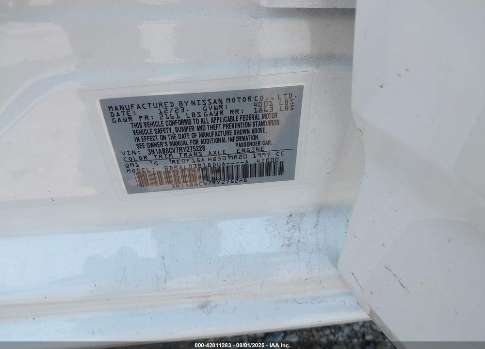 2024 NISSAN SENTRA VIN: 3N1AB8CV7RY275228