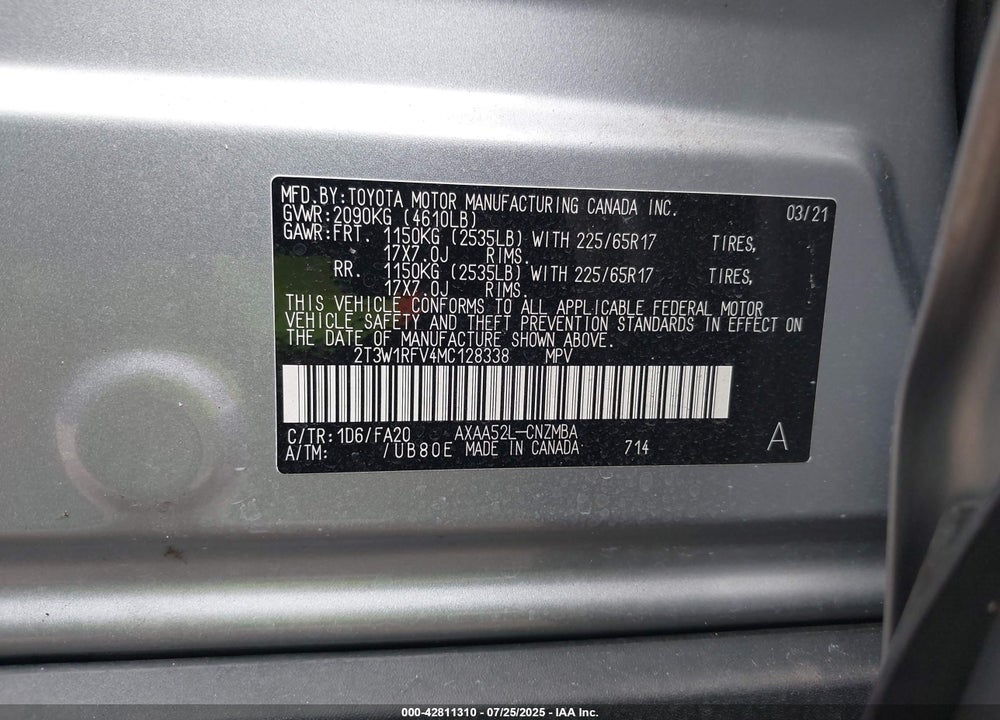 2021 TOYOTA RAV4 VIN: 2T3W1RFV4MC128338