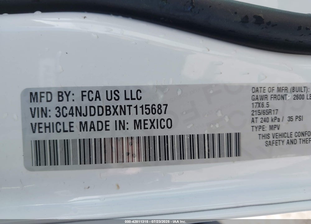 2022 JEEP COMPASS VIN: 3C4NJDDBXNT115687