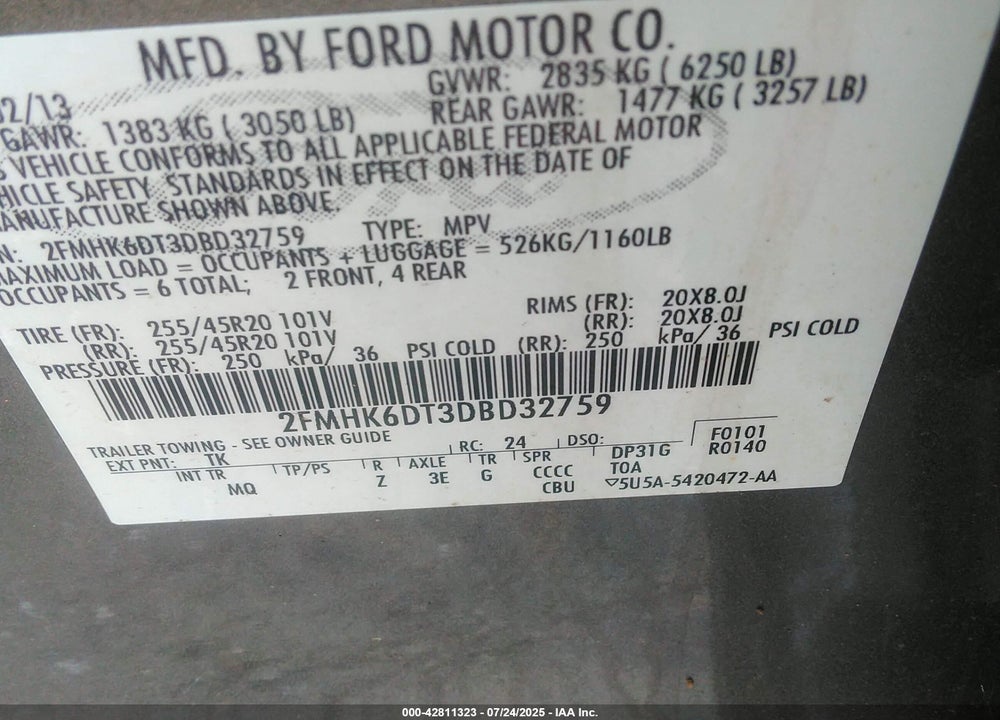 2013 FORD FLEX VIN: 2FMHK6DT3DBD32759