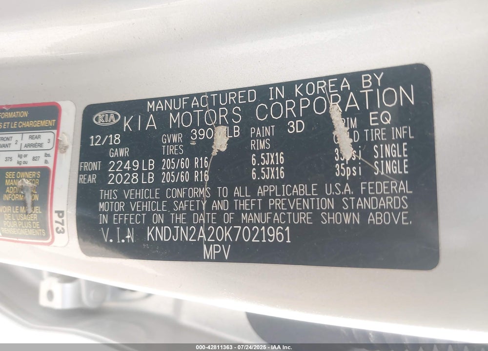 2019 KIA SOUL VIN: KNDJN2A20K7021961
