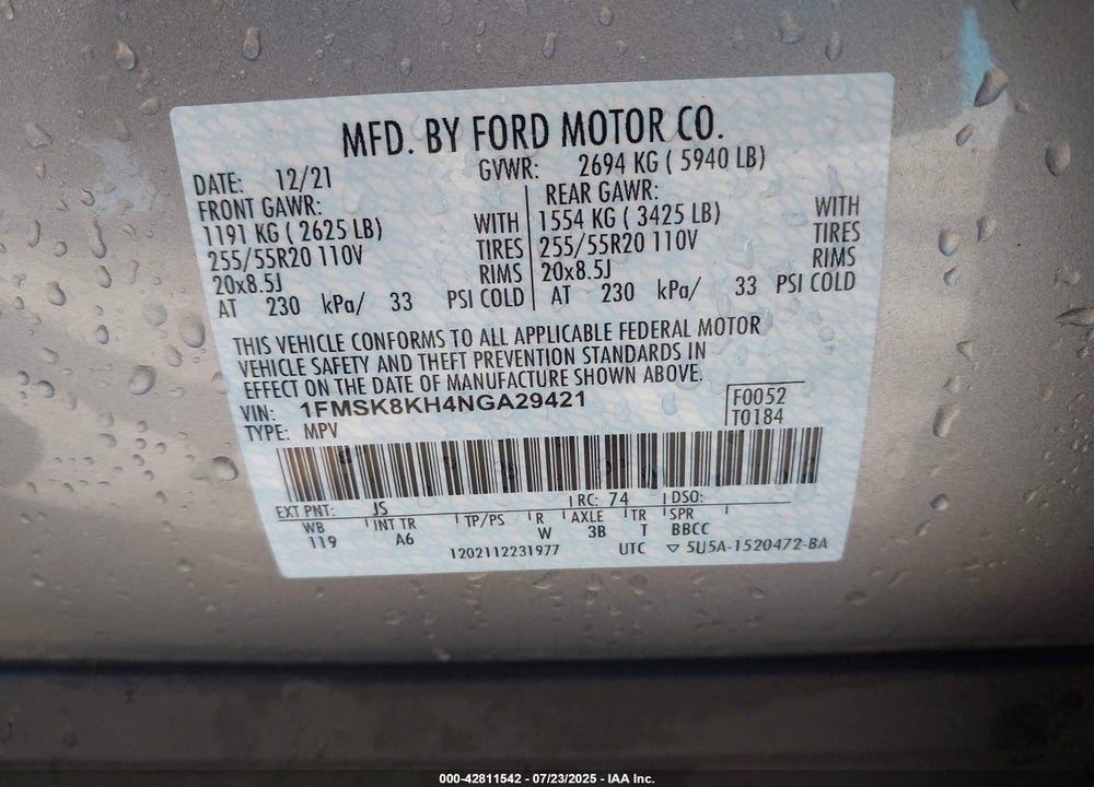 2022 FORD EXPLORER VIN: 1FMSK8KH4NGA29421