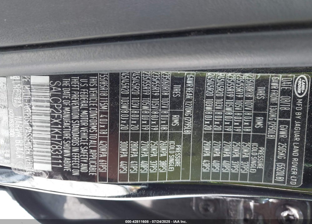 2019 LAND ROVER DISCOVERY SPORT VIN: SALCP2FX1KH783111