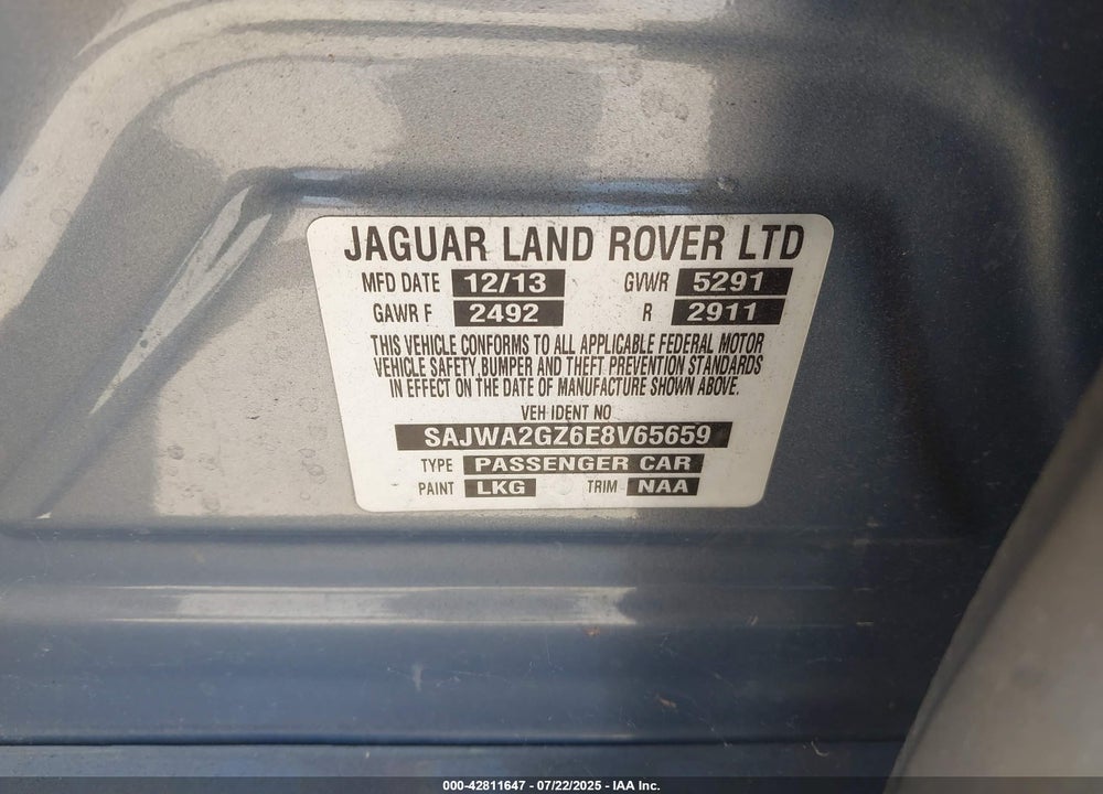 2014 JAGUAR XJ VIN: SAJWA2GZ6E8V65659