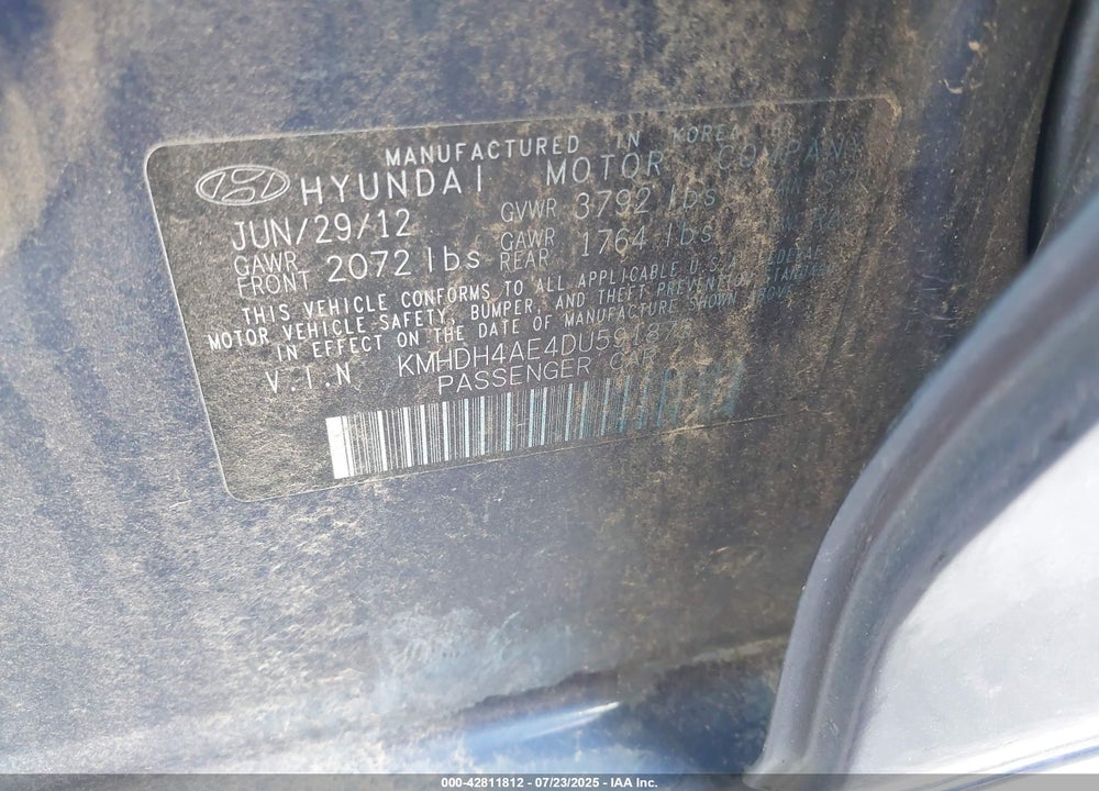 2013 HYUNDAI ELANTRA VIN: KMHDH4AE4DU591875