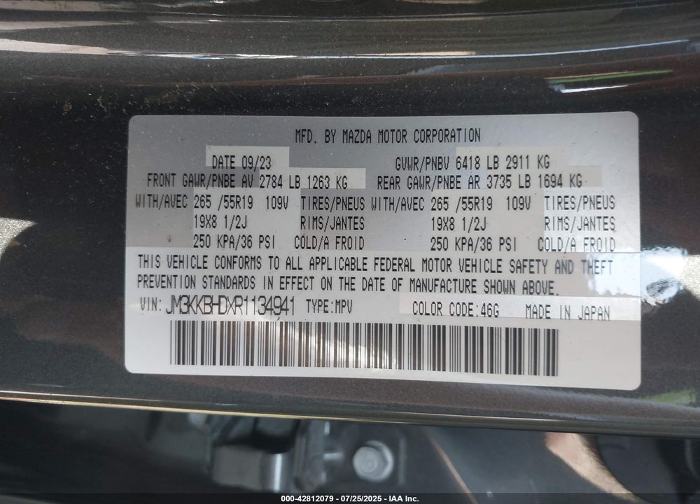 2024 MAZDA CX-90 VIN: JM3KKBHDXR1134941