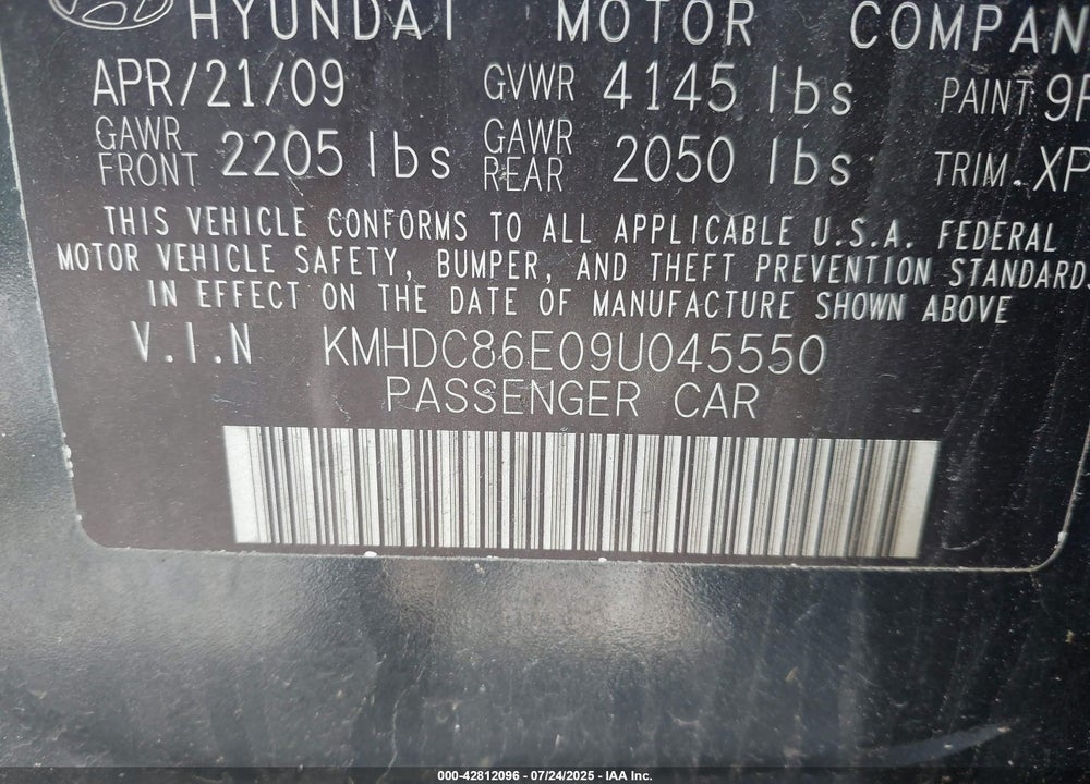 2009 HYUNDAI ELANTRA TOURING VIN: KMHDC86E09U045550