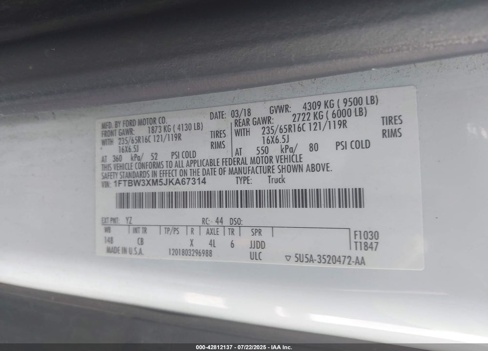 2018 FORD TRANSIT-350 VIN: 1FTBW3XM5JKA67314
