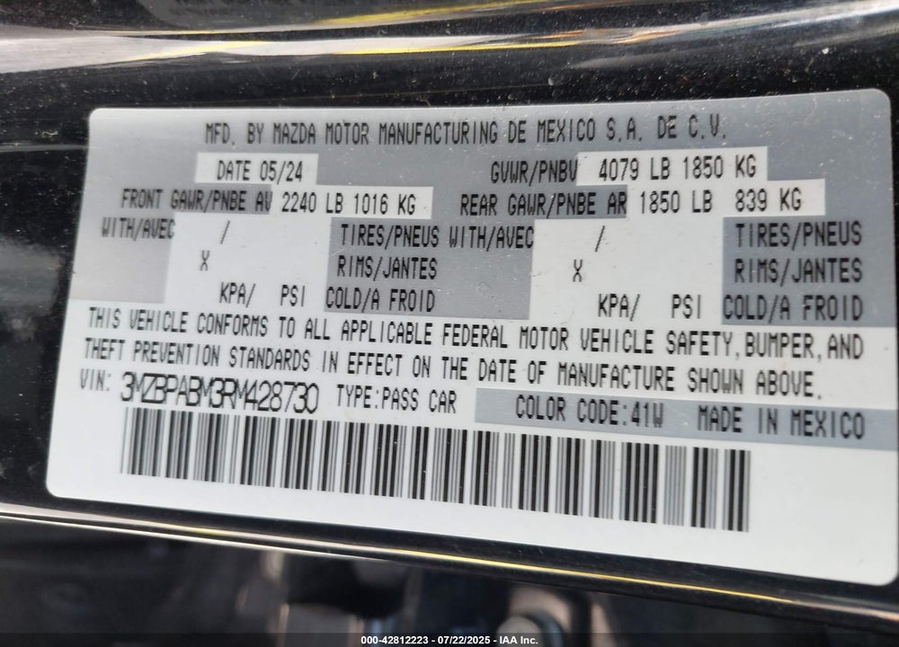 2024 MAZDA 3 VIN: 3MZBPABM3RM428730