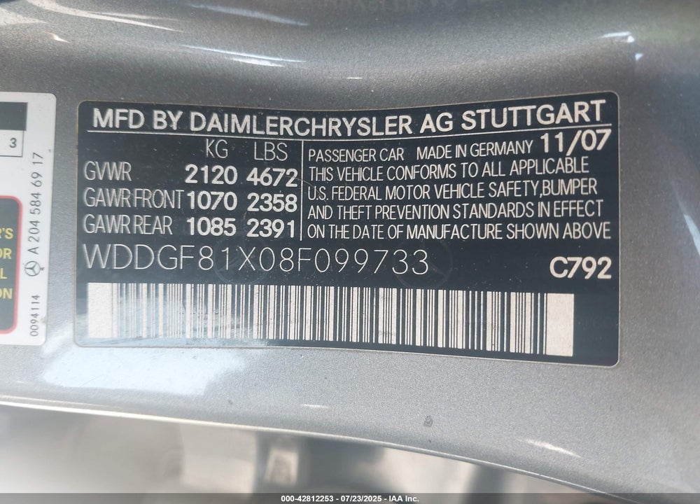 2008 MERCEDES-BENZ C 300 LUXURY 4MATIC/SPORT 4MATIC VIN: WDDGF81X08F099733