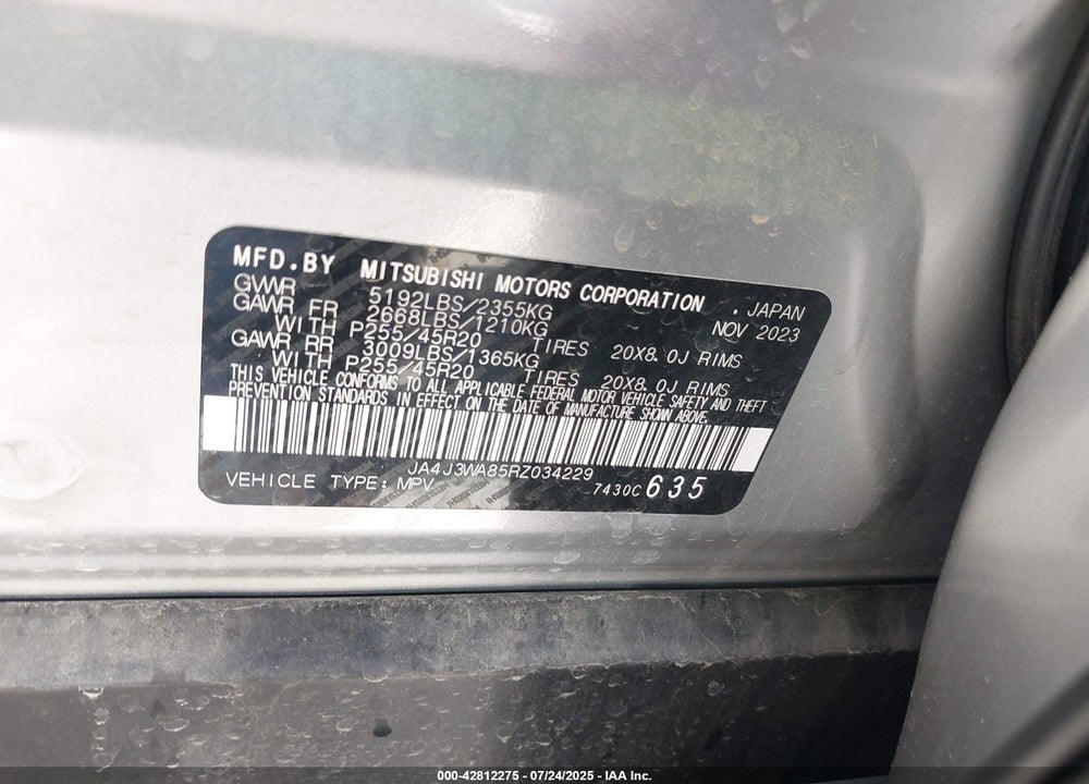 2024 MITSUBISHI OUTLANDER VIN: JA4J3WA85RZ034229
