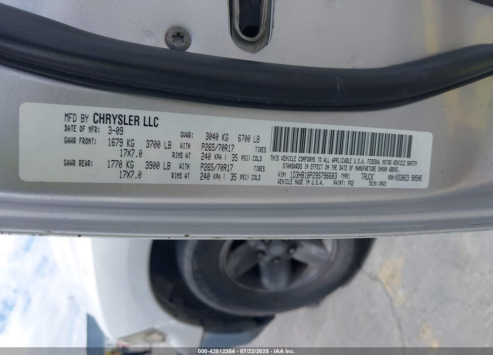 2009 DODGE RAM 1500 VIN: 1D3HB18P29S796683