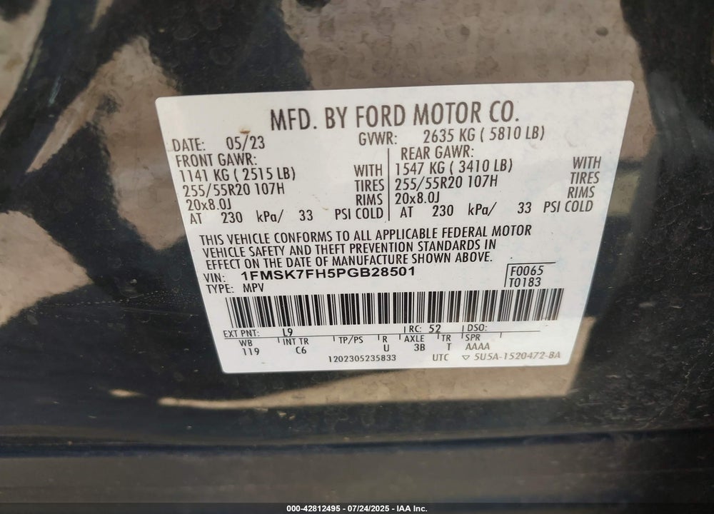 2023 FORD EXPLORER VIN: 1FMSK7FH5PGB28501