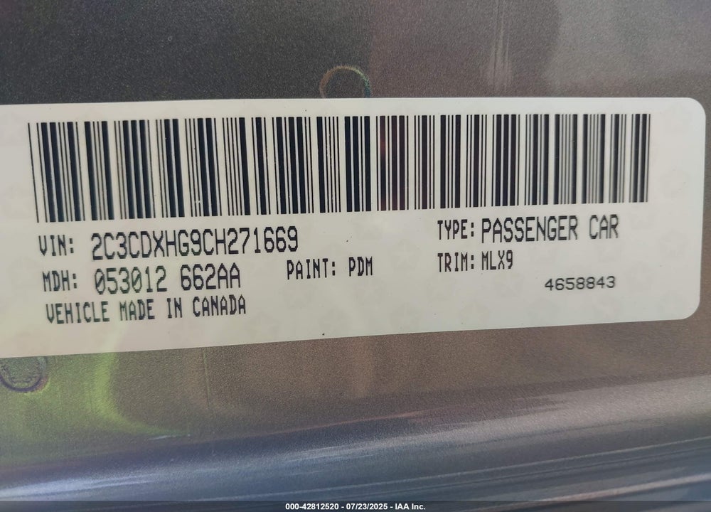 2012 DODGE CHARGER VIN: 2C3CDXHG9CH271669