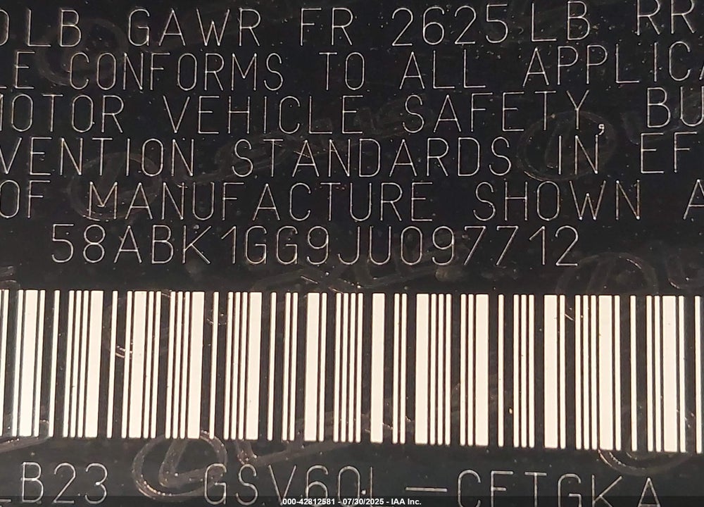 2018 LEXUS ES 350 VIN: 58ABK1GG9JU097712