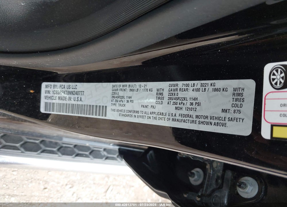 2022 RAM 1500 VIN: 1C6SRFKT8NN240777
