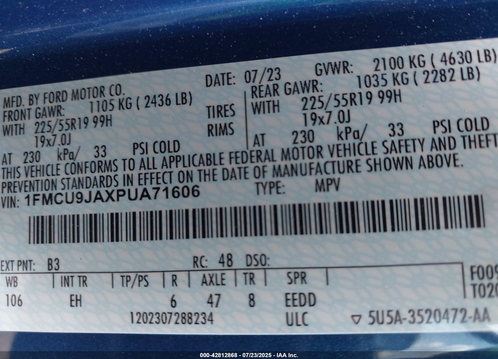 2023 FORD ESCAPE VIN: 1FMCU9JAXPUA71606