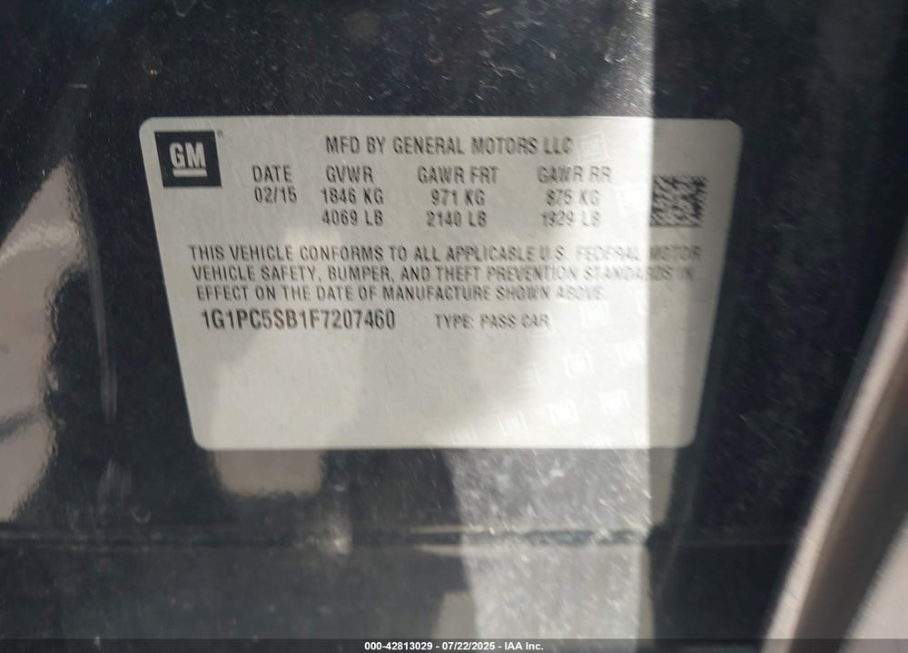 2015 CHEVROLET CRUZE VIN: 1G1PC5SB1F7207460