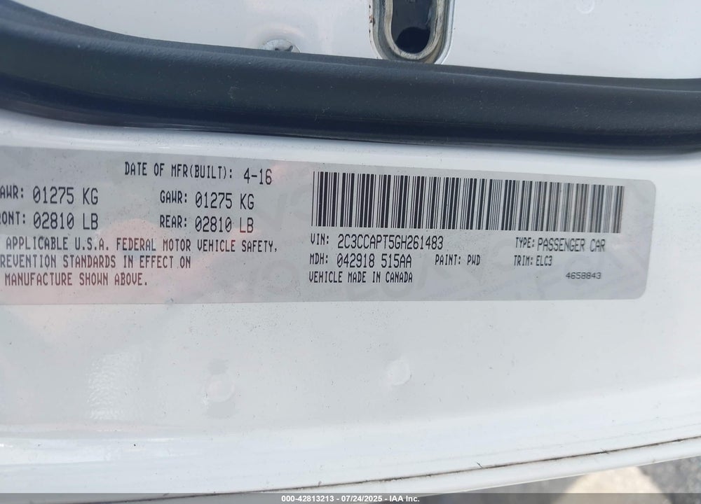 2016 CHRYSLER 300 VIN: 2C3CCAPT5GH261483