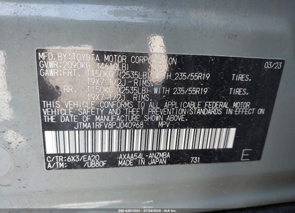 2023 TOYOTA RAV4 VIN: JTMA1RFV8PJ040968