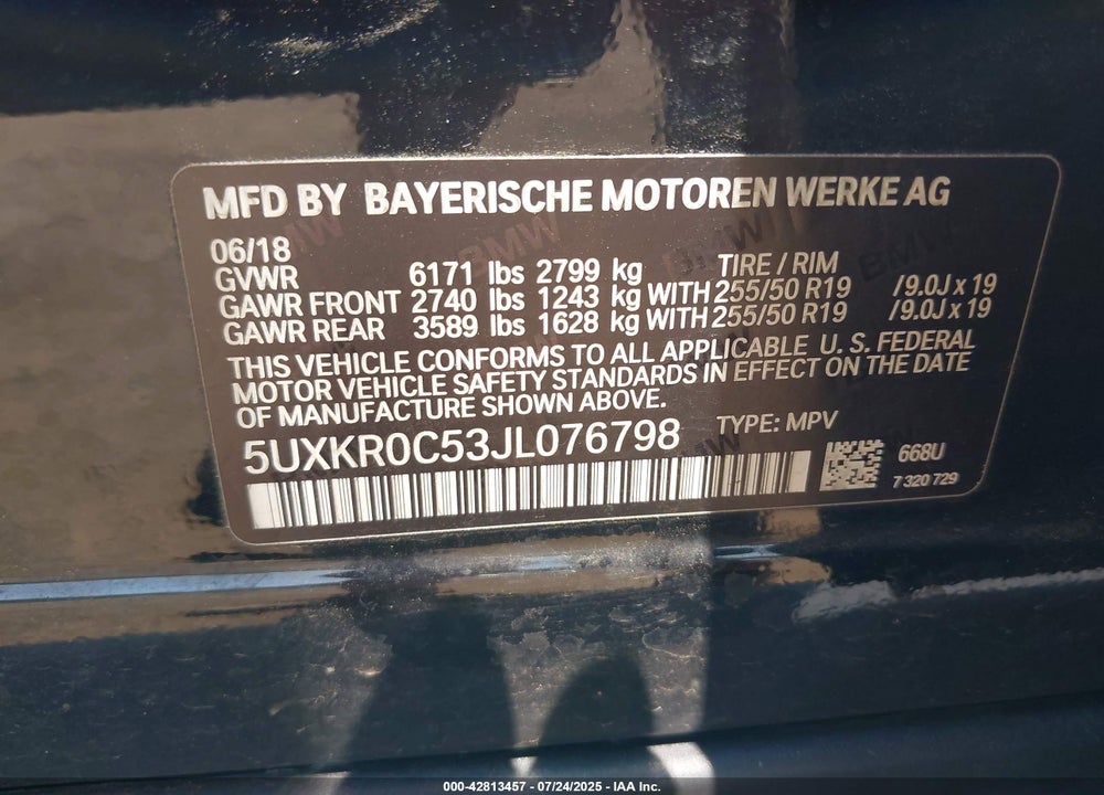 2018 BMW X5 VIN: 5UXKR0C53JL076798