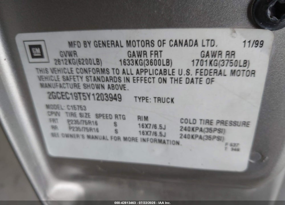2000 CHEVROLET SILVERADO 1500 LS VIN: 2GCEC19T5Y1203949