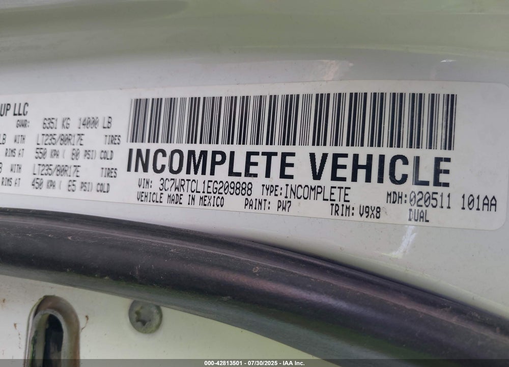 2014 RAM 3500 CHASSIS TRADESMAN/SLT/LAIE VIN: 3C7WRTCL1EG209888