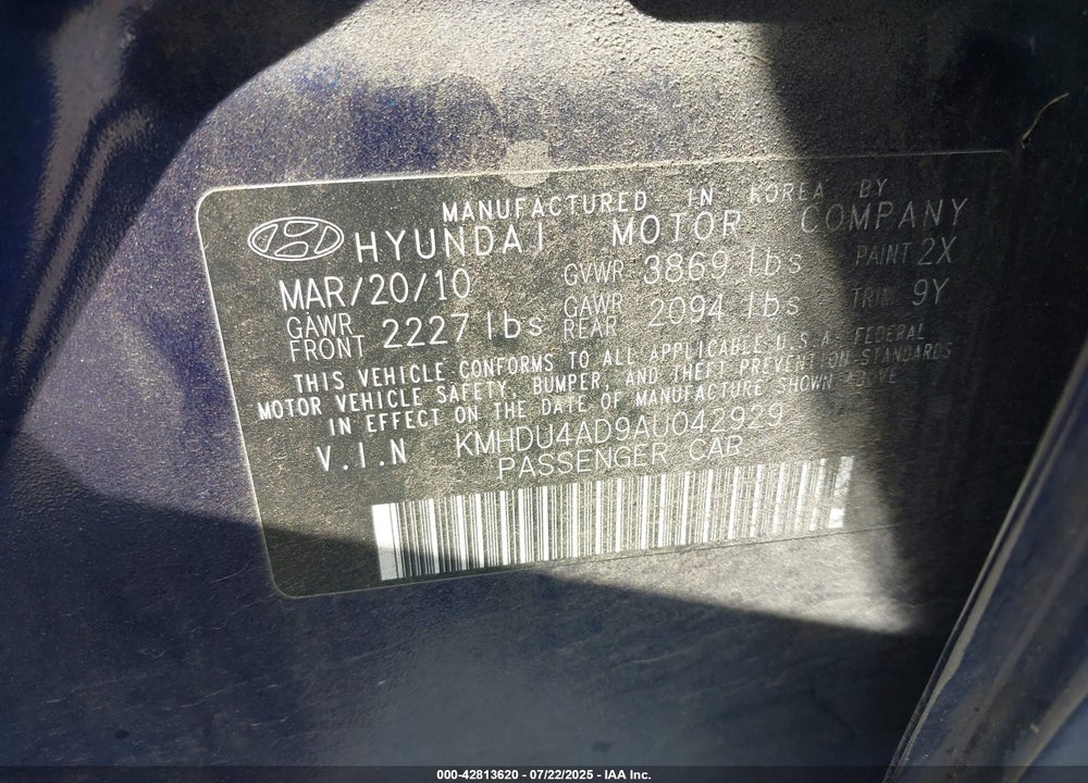 2010 HYUNDAI ELANTRA GLS VIN: KMHDU4AD9AU042929