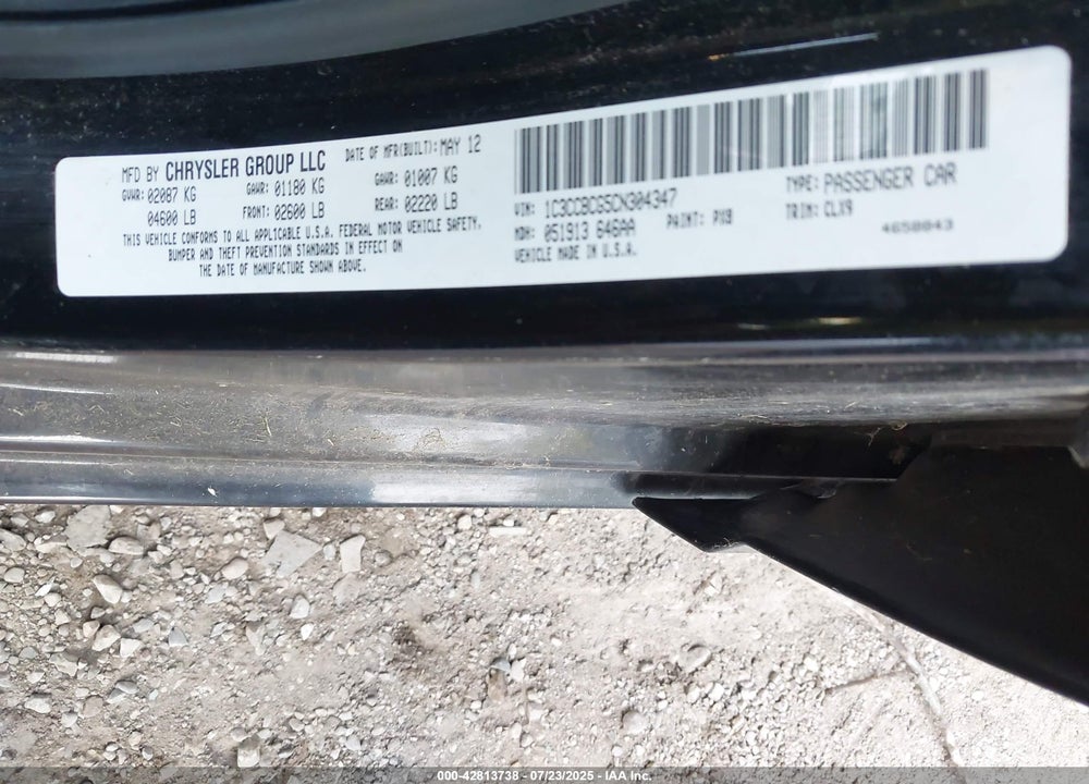 2012 CHRYSLER 200 VIN: 1C3CCBCG5CN304347