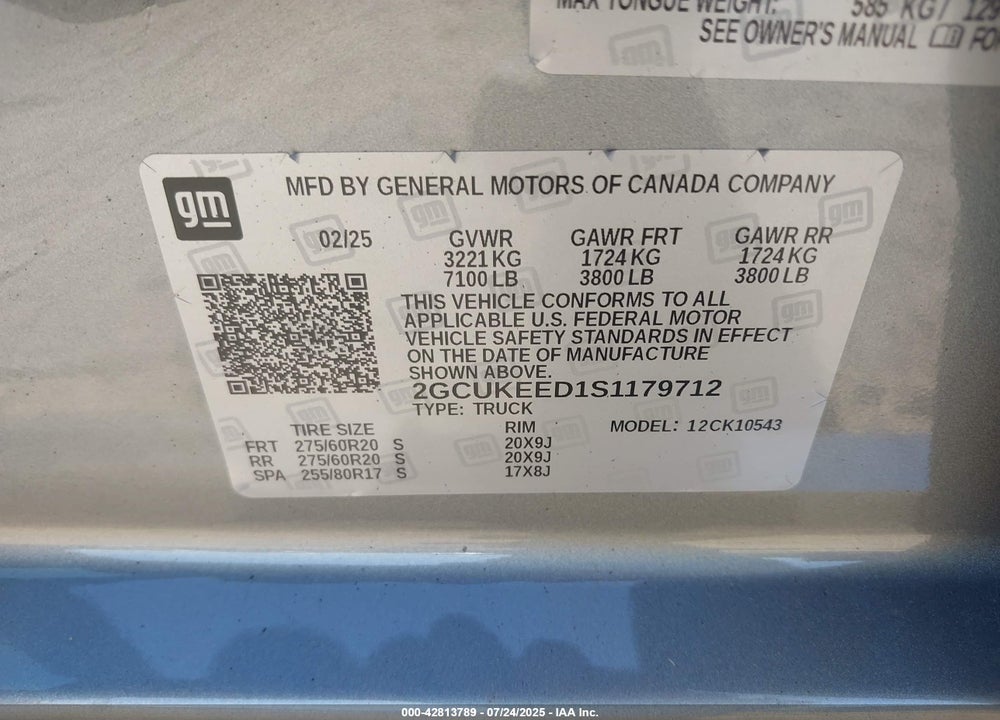 2025 CHEVROLET SILVERADO VIN: 2GCUKEED1S1179712