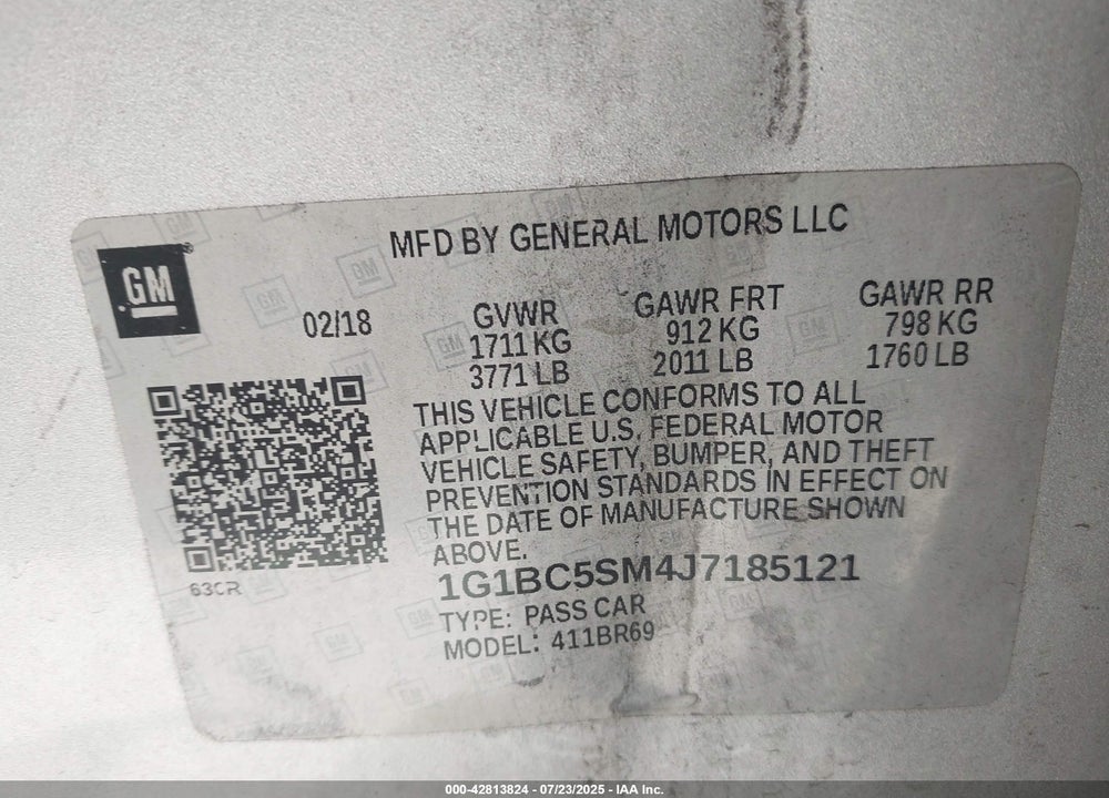 2018 CHEVROLET CRUZE VIN: 1G1BC5SM4J7185121