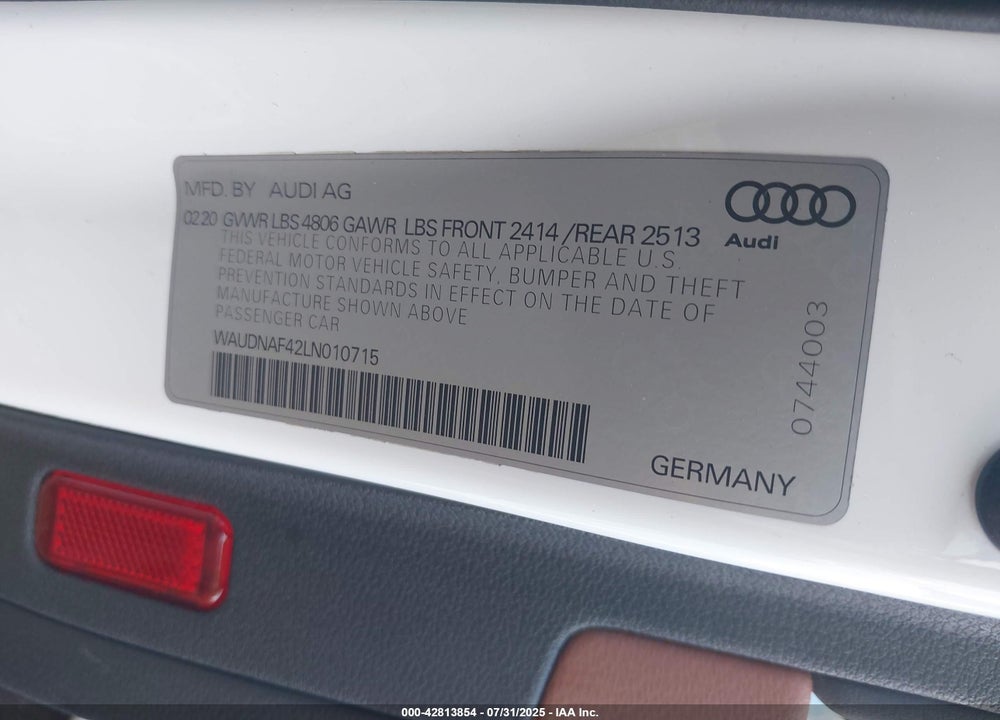 2020 AUDI A4 VIN: WAUDNAF42LN010715