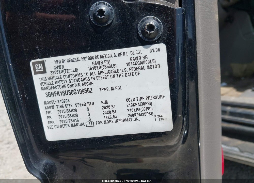 2006 CHEVROLET SUBURBAN 1500 LTZ VIN: 3GNFK16U36G199562